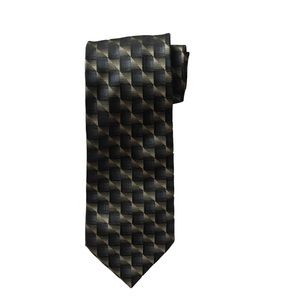 Platinum Designs Gray Black Cream Blue Abstract Print Silk Tie